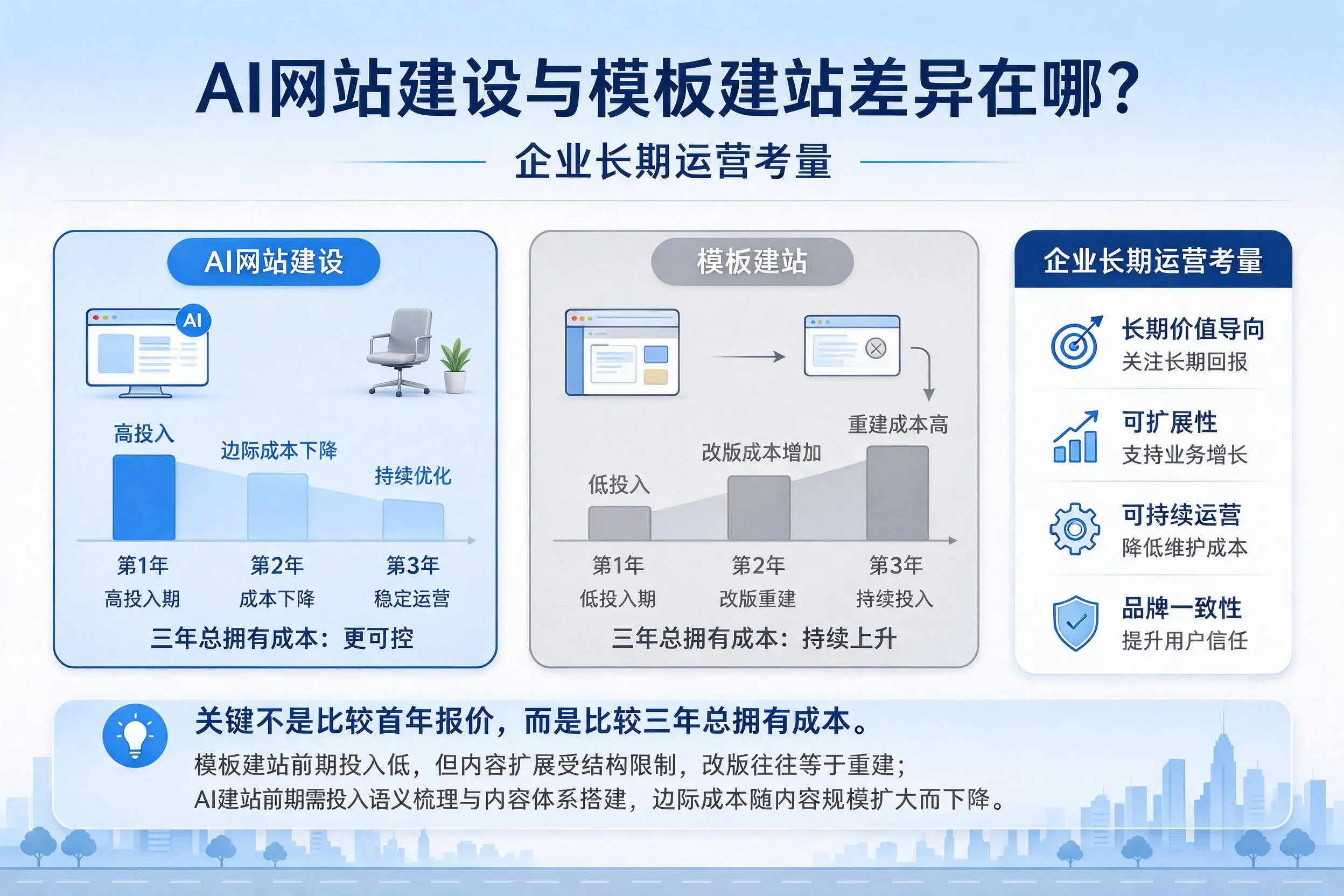 AI网站建设与模板建站差异在哪?六盘水企业长期运营考量